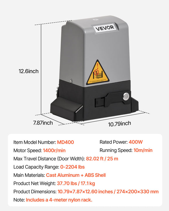 VEVOR 400W Electric Sliding Gate Opener 1000kg Chain Drive Infrared Sensor