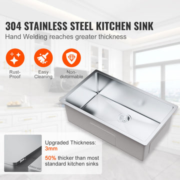 Kitchen Sink, 304 Stainless Steel Drop-In Sinks, Undermount Single Bowl Basin with Accessories(Pack of 3), Household Dishwasher Sinks for Workstation, RV, Prep Kitchen, and Bar Sink, 30 inch - 0