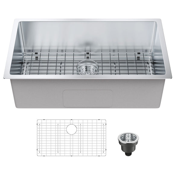 Kitchen Sink, 304 Stainless Steel Drop-In Sinks, Undermount Single Bowl Basin with Accessories(Pack of 3), Household Dishwasher Sinks for Workstation, RV, Prep Kitchen, and Bar Sink, 30 inch