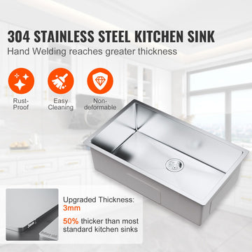 Kitchen Sink, 304 Stainless Steel Drop-In Sinks, Undermount Single Bowl Basin with Accessories(Pack of 3), Household Dishwasher Sinks for Workstation, RV, Prep Kitchen, and Bar Sink, 32 inch - 0
