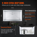 Kitchen Sink, 304 Stainless Steel Drop-In Sinks, Undermount Single Bowl Basin with Accessories(Pack of 3), Household Dishwasher Sinks for Workstation, RV, Prep Kitchen, and Bar Sink, 32 inch-3