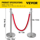 VEVOR 6PCS Red Rope Stanchion Silver Post Crowd Control Queue Line Barrier-7