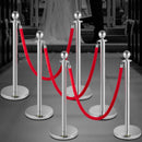 VEVOR 6PCS Red Rope Stanchion Silver Post Crowd Control Queue Line Barrier-8