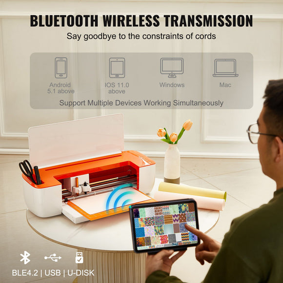 Vinyl Cutter Machine, Bluetooth Connectivity DIY Cutting Machine, Compatible with iOS, Android, Windows and Mac, Massive Designs Included, for Creating Customized Cards, Home Decor