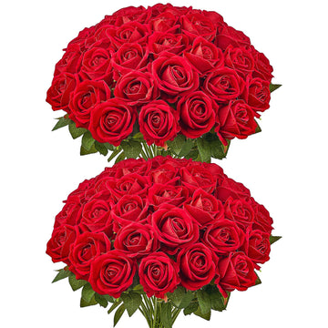 VEVOR 60 Pcs Red Roses Artificial Flowers Realistic Bouquet for Xmas Home Decor