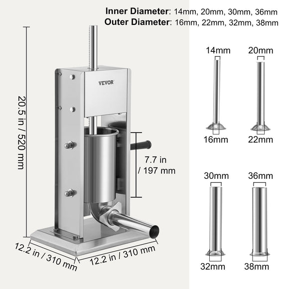 VEVOR Sausage Stuffer 5LBS/3L Capacity Homemade Sausage Maker Stainless Steel