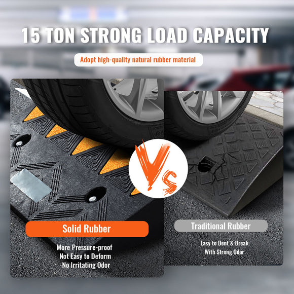 Rubber Curb Ramp 2 Pack, 11 cm Rise Height Heavy-Duty 15 tons Load Capacity Threshold Ramps, Driveway Ramps with Stable Grid Structure for Cars, Wheelchairs, Bikes, Motorcycles