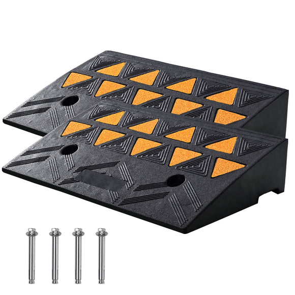 Rubber Curb Ramp 2 Pack, 11 cm Rise Height Heavy-Duty 15 tons Load Capacity Threshold Ramps, Driveway Ramps with Stable Grid Structure for Cars, Wheelchairs, Bikes, Motorcycles