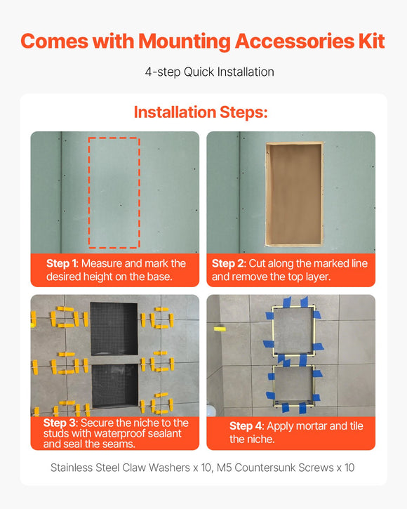 VEVOR Shower Niche 40.6 x 50.8 x 10.2 cm Recessed Wall Divider Shelf Bathroom