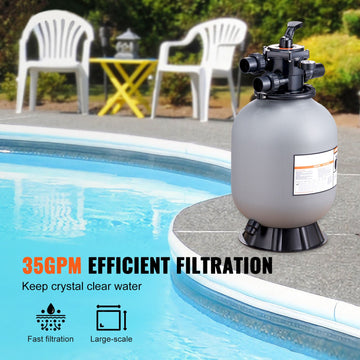 Sand Filter, 16-inch, 406.4mm, Up to 35 GPM Flow Rate, Above Inground Swimming Pool Sand Filter System with 7-Way Multi-Port Valve, Filter, Backwash, Rinse, Recirculate, Waste, Winter, Closed Functions - 0