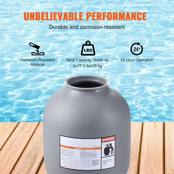 Sand Filter, 16-inch, 406.4mm, Up to 35 GPM Flow Rate, Above Inground Swimming Pool Sand Filter System with 7-Way Multi-Port Valve, Filter, Backwash, Rinse, Recirculate, Waste, Winter, Closed Functions