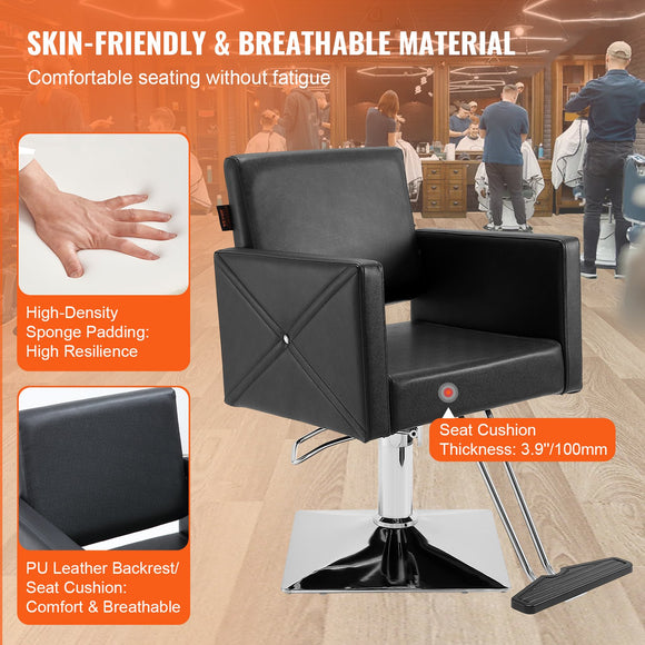 VEVOR Salon Chair, Barber Chair for Hair Stylist, Styling Chair with Heavy Duty Hydraulic Pump, Swivel Hair Salon Chair with Footrest for Beauty Spa Shampoo, Max Load Weight 330 lbs, Black