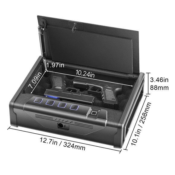 Gun Safe for Pistols Biometric Gun Safe with 3 Access Ways for 2 Pistols