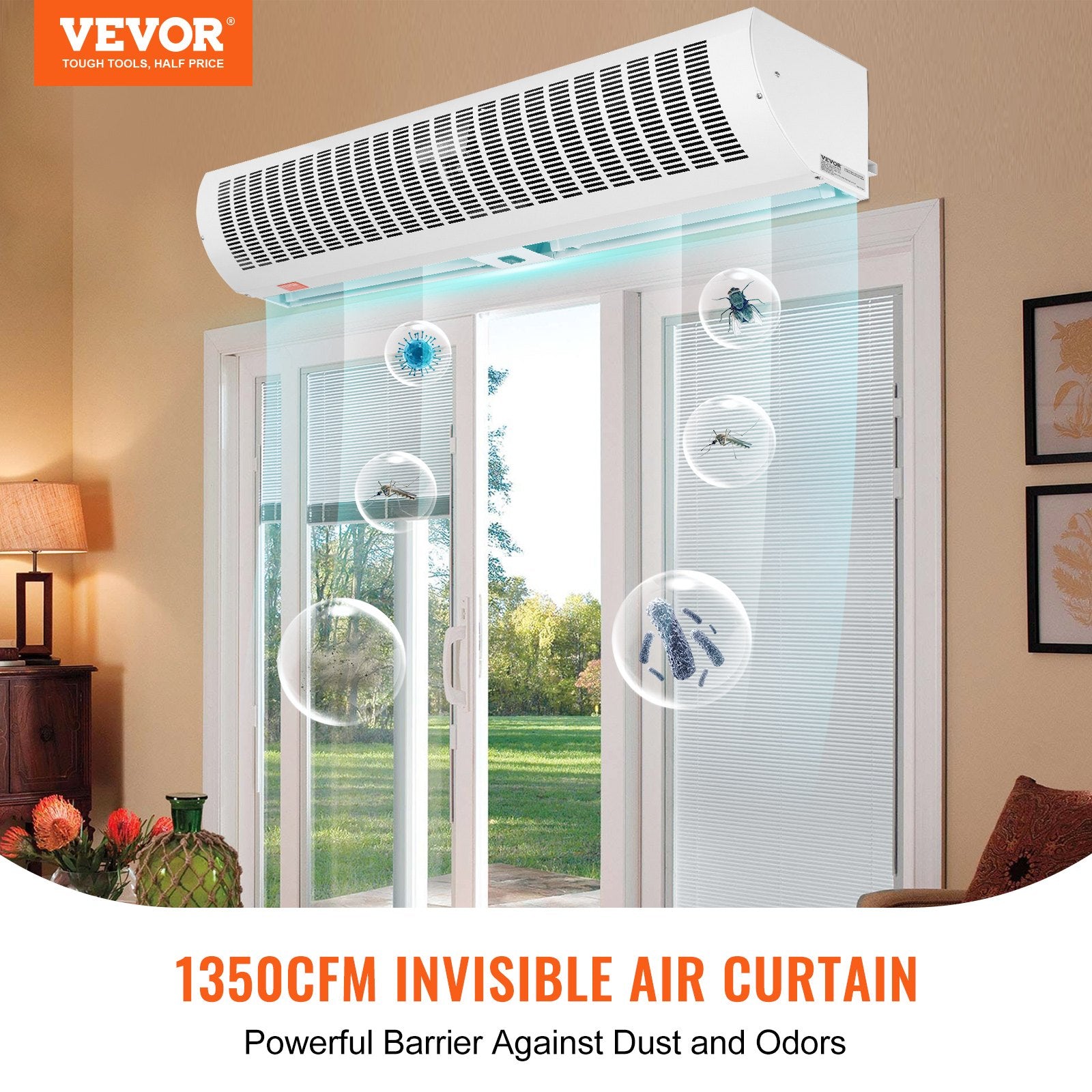 VEVOR 1.1m Commercial Indoor Air Curtain Super Power 2 Speeds 2292m_/h, UL Certified Wall Mounted Air Curtains for Doors, Indoor Over Door Fan with Heavy Duty Limit Switch, Easy-Install Unheated - 0