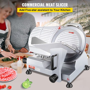 Commercial Meat Slicer, 240W Electric Deli Food Slicer, 10 inch Carbon Steel Blade Electric Food Slicer, 350-400RPM Meat Slicer, 0 - 0.47 inch Adjustable Thickness for Commercial and Home Use - 0