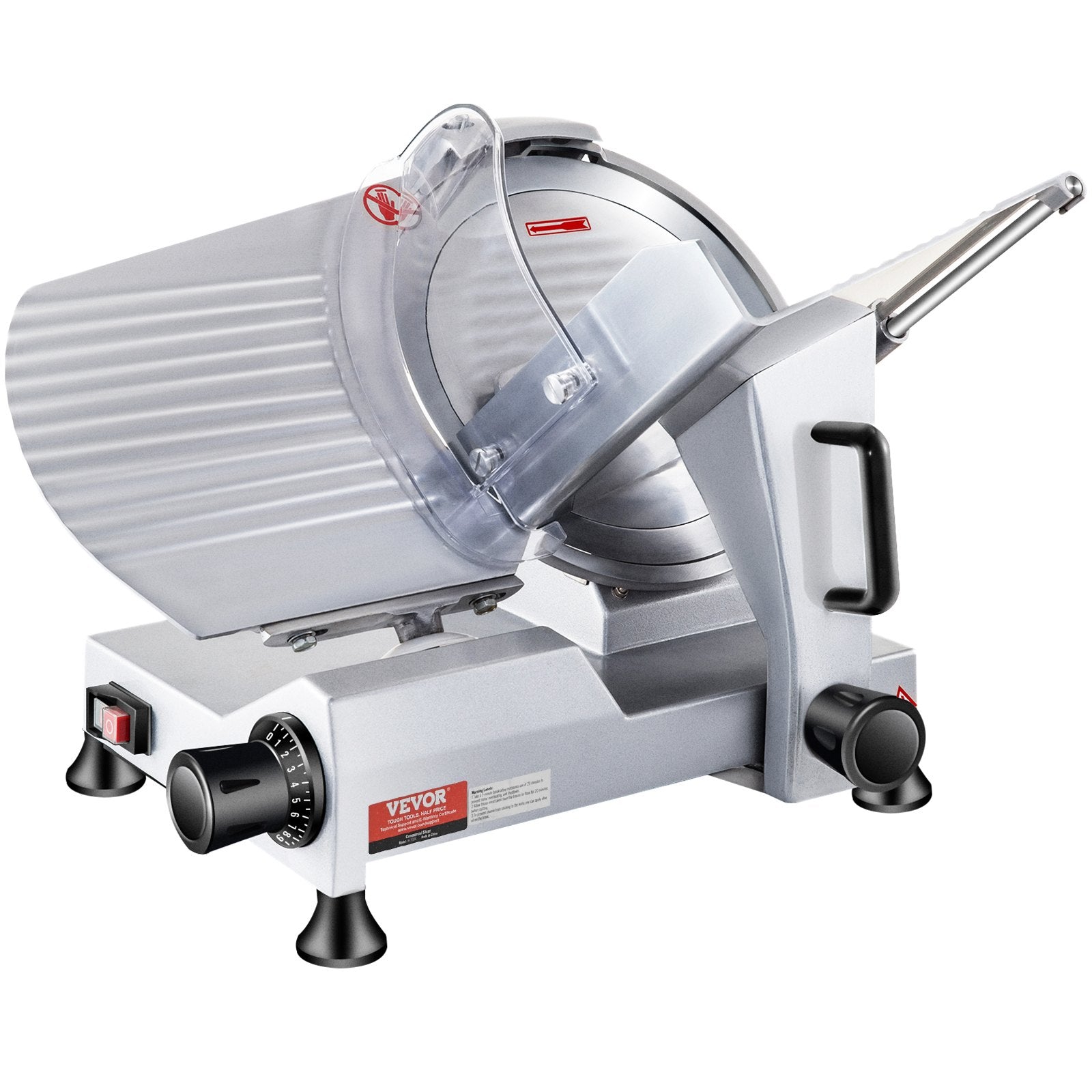 VEVOR Commercial Meat Slicer, 240W Electric Deli Food Slicer, 10 inch Carbon Steel Blade Electric Food Slicer, 350-400RPM Meat Slicer, 0 - 0.47 inch Adjustable Thickness for Commercial and Home Use