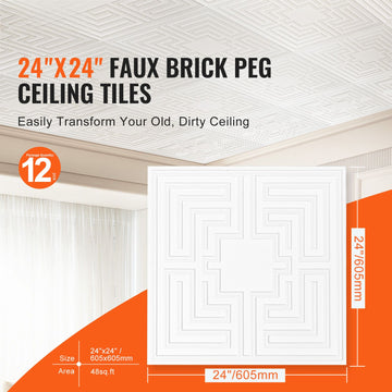 Ceiling Tiles 12-Pack 24 x 24 in PVC Easy Installation White Echo Pattern - 0