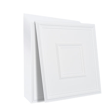 Ceiling Tiles 12-Pack 24 x 24 in PVC Easy Installation White Geometric
