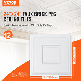 VEVOR Ceiling Tiles 12-Pack 24 x 24 in PVC Easy Installation White Geometric - 0