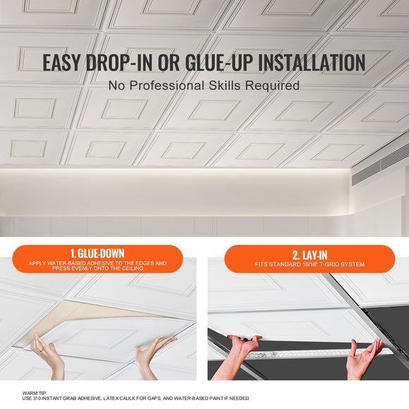 VEVOR Ceiling Tiles 12-Pack 24 x 24 in PVC Easy Installation White Geometric