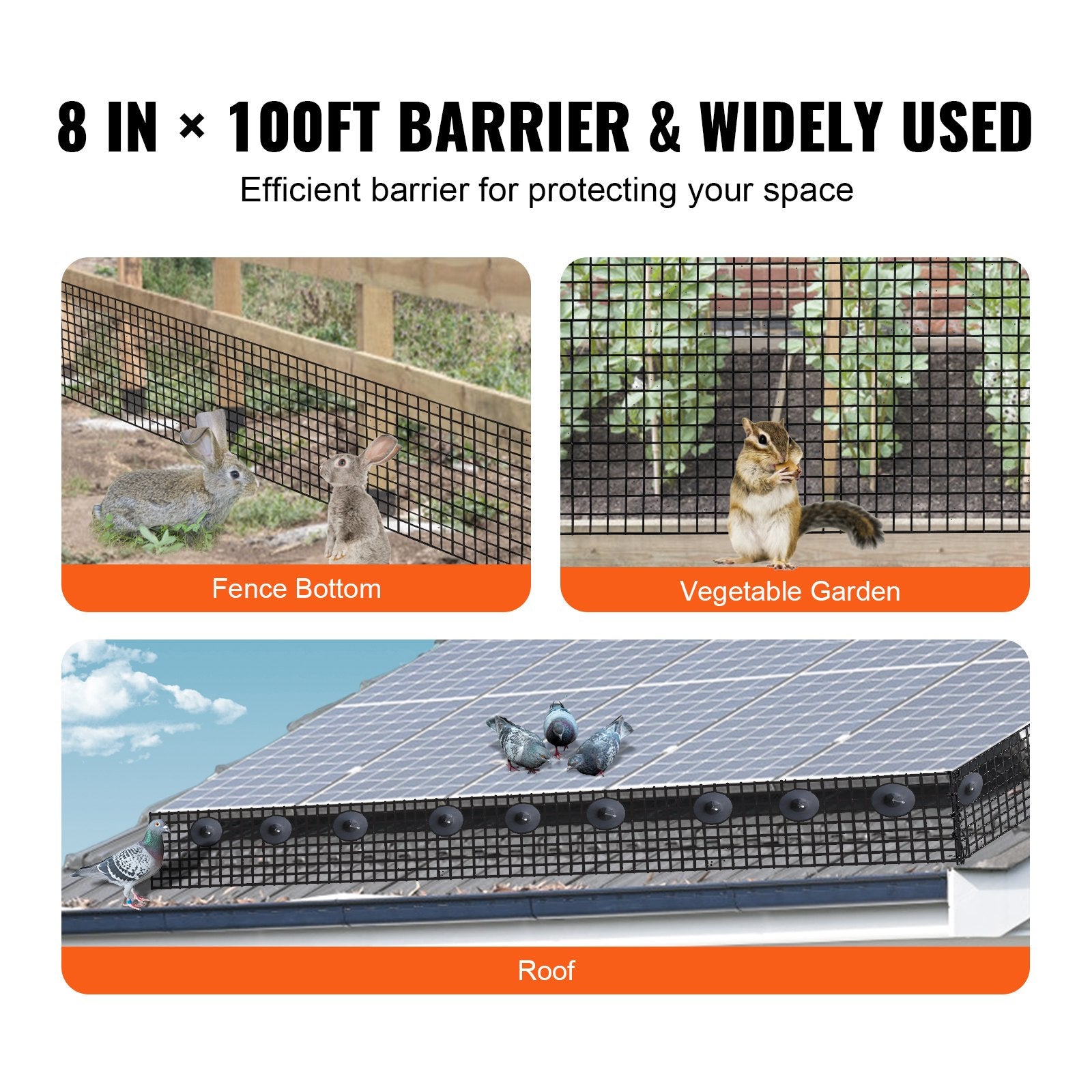 VEVOR 8in x 100ft Solar Panel Bird Guard Critter Guard Roll Kit 100pcs Fasteners