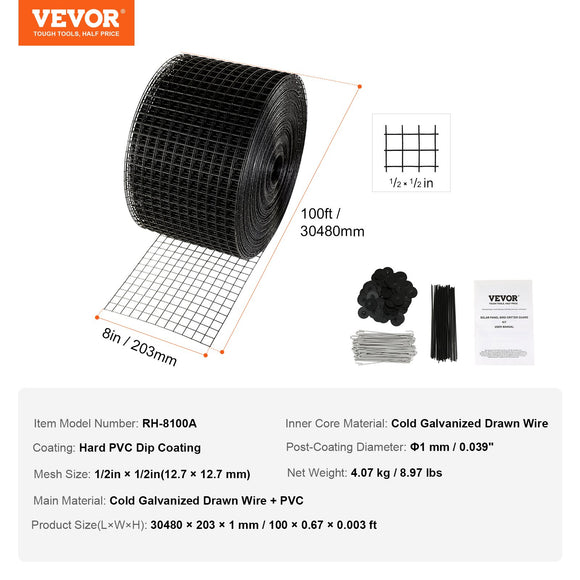 VEVOR 8in x 100ft Solar Panel Bird Guard Critter Guard Roll Kit 70pcs Fasteners