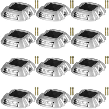 VEVOR Driveway Lights 12-Pack Solar Driveway Lights Bright White with Screws Solar Deck Lights Outdoor Waterproof Wireless Dock Lights 6 LEDs for Path Warning Garden Walkway Sidewalk Steps
