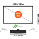 Projector Screen with Stand, 150 inch 16:9 4K 1080 HD Outdoor Movie Screen with Stand, Wrinkle-Free Projection Screen with Tripods and Carry Bag, for Home Theater Cinema Backyard Movie Night-8