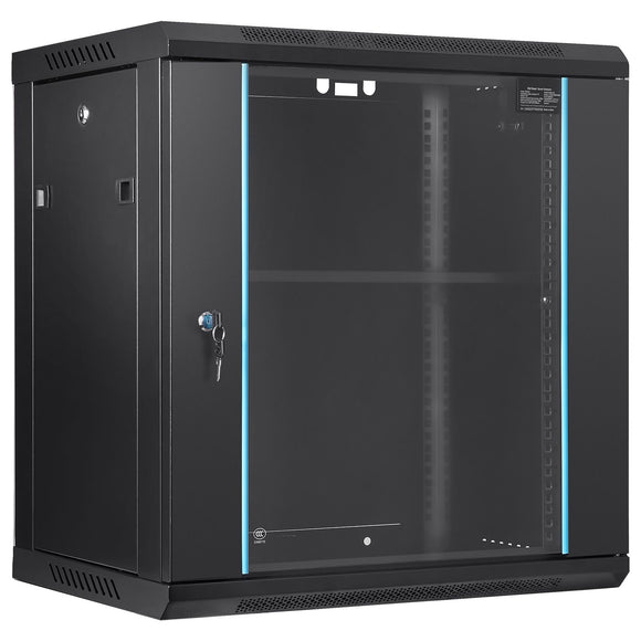 Wall Mount Network Server Cabinet, 393.7 mm Deep, Server Rack Cabinet Enclosure, 90.72 kg Max. Ground-mounted Load Capacity, with Locking Glass Door Side Panels, for IT Equipment, A/V Devices
