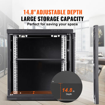 9U Wall Mount Network Server Cabinet, 39.37 cm Deep, Server Rack Cabinet Enclosure, 90.7 kg Max. Ground-mounted Load Capacity, with Locking Glass Door Side Panels, for IT Equipment, A/V Devices - 0