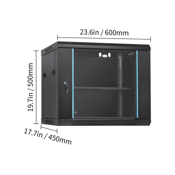 9U Wall Mount Network Server Cabinet, 39.37 cm Deep, Server Rack Cabinet Enclosure, 90.7 kg Max. Ground-mounted Load Capacity, with Locking Glass Door Side Panels, for IT Equipment, A/V Devices