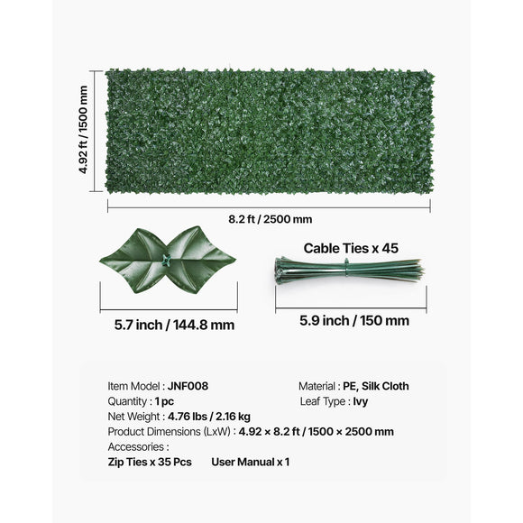 Ivy Privacy Fence, 59 x 98 in Artificial Green Wall Screen, Greenery Ivy Fence with Mesh Cloth Backing and Strengthened Joint, Faux Hedges Vine Leaf Decoration for Outdoor Garden, Yard, Balcony
