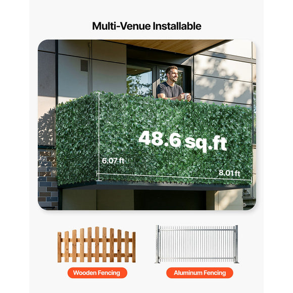 Ivy Privacy Fence, 2440 x 1830 mm Artificial Green Wall Screen, Greenery Ivy Fence with Strengthened Joint, Faux Hedges Vine Leaf Decoration for Outdoor Garden, Yard, Balcony, Patio Decor