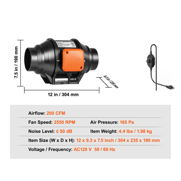 Inline Duct Fan, 102mm 129.7 CFM with Variable Speed Controller, Quiet AC-motor Ventilation Exhaust Fan for Cooling Booster, Grow Tents, Hydroponics