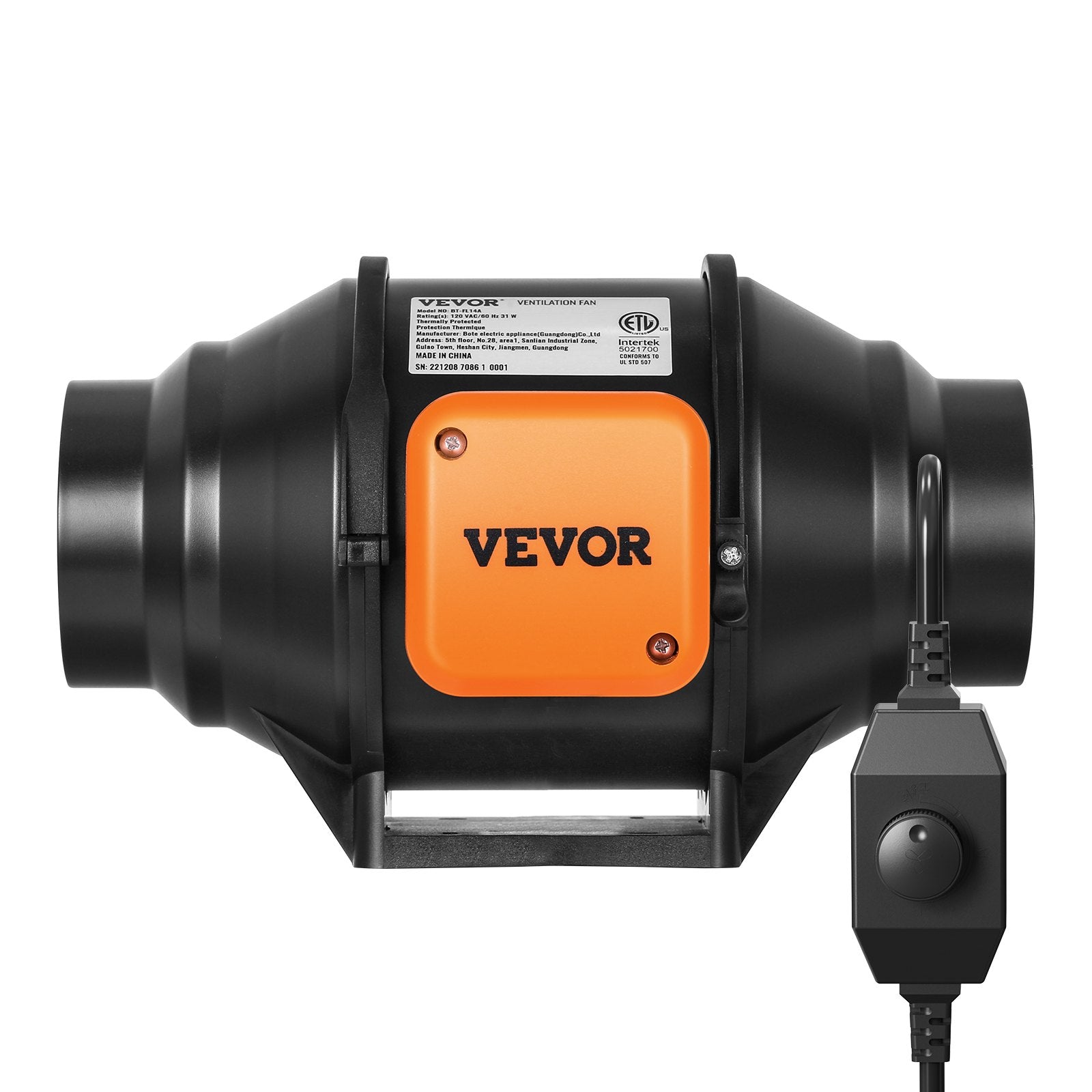 VEVOR Inline Duct Fan, 102mm 129.7 CFM with Variable Speed Controller, Quiet AC-motor Ventilation Exhaust Fan for Cooling Booster, Grow Tents, Hydroponics