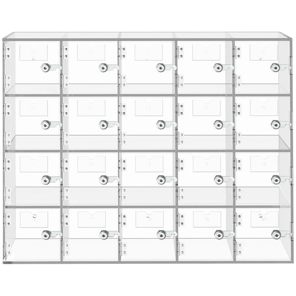 Acrylic Cell Phone Locker Box Storage Cabinet Pocket w/Keys 20 Slots Clear