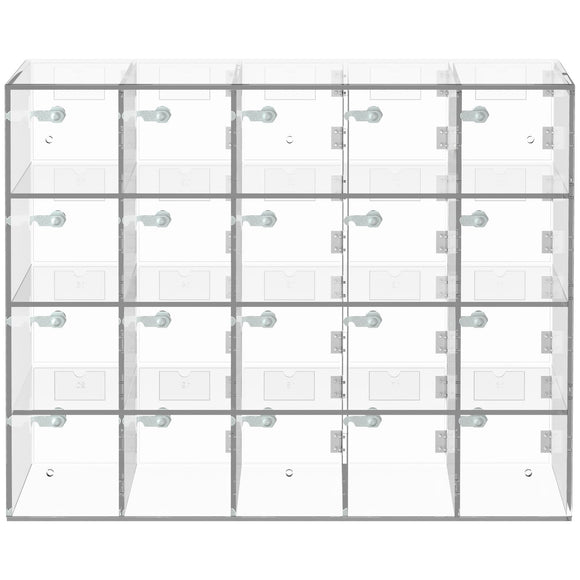 Acrylic Cell Phone Locker Box Storage Cabinet Pocket w/Keys 20 Slots Clear