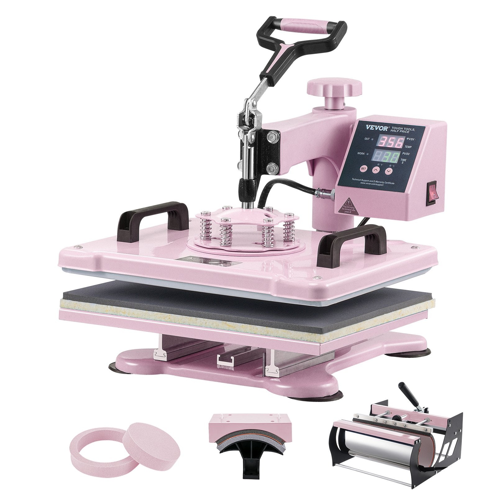 VEVOR Heat Press Machine 12x15 in 5 in 1 with 30oz Tumbler Press T-Shirts Pink