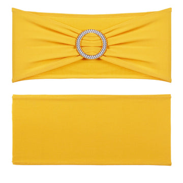 Stretch Spandex Chair Sashes, Chair Slipcover and Stretch Chair Sash with Round Buckle, Elastic Chair Bands, Fitting Wedding, Holiday, Banquet, Party Chair Decoration (100 PCS Golden Yellow)