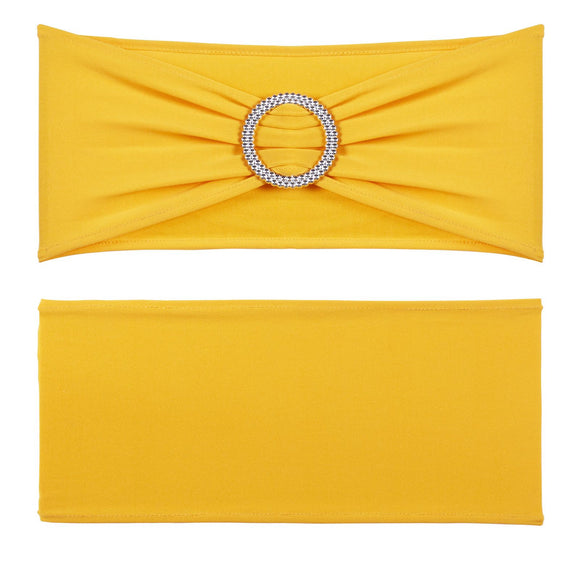 Stretch Spandex Chair Sashes, Chair Slipcover and Stretch Chair Sash with Round Buckle, Elastic Chair Bands, Fitting Wedding, Holiday, Banquet, Party Chair Decoration (100 PCS Golden Yellow)