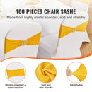 Stretch Spandex Chair Sashes, Chair Slipcover and Stretch Chair Sash with Round Buckle, Elastic Chair Bands, Fitting Wedding, Holiday, Banquet, Party Chair Decoration (100 PCS Golden Yellow)-2