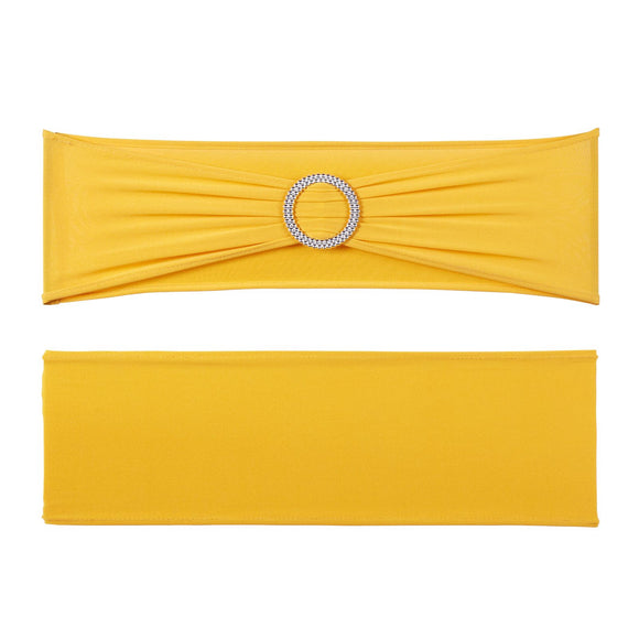 Stretch Spandex Chair Sashes, Chair Slipcover and Stretch Chair Sash with Round Buckle, Elastic Chair Bands, Fitting Wedding, Holiday, Banquet, Party Chair Decoration (100 PCS Golden Yellow)
