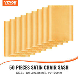 VEVOR Stretch Spandex Chair Sashes Bows, Chair Slipcover and Stretch Chair Sash, Elastic Chair Bands, Fitting Wedding, Holiday, Banquet, Party, Celebration Chair Decoration (50 PCS Gold) - 0