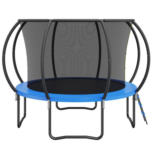 10FT Trampoline, 330 lbs Trampoline with Enclosure Net, Ladder, and Curved Pole, Heavy Duty Trampoline with Jumping Mat and Spring Cover Padding, Outdoor Recreational Trampolines for Kids Adults