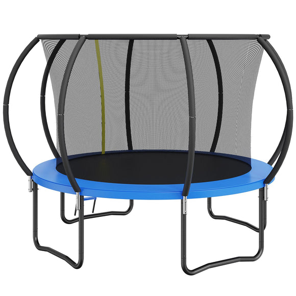 10FT Trampoline, 330 lbs Trampoline with Enclosure Net, Ladder, and Curved Pole, Heavy Duty Trampoline with Jumping Mat and Spring Cover Padding, Outdoor Recreational Trampolines for Kids Adults