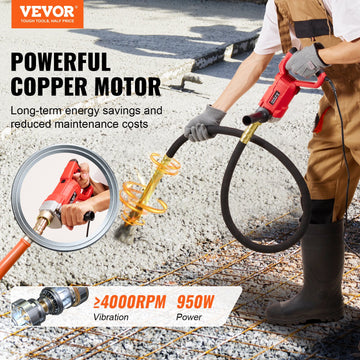 VEVOR Handheld Electric Concrete Vibrator 960W 2M Shaft Air Bubble Remover - 0