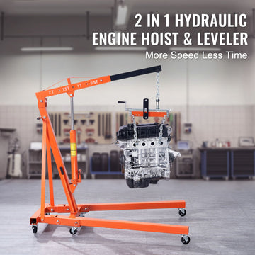 Hydraulic Engine Hoist with Lever, 2000KG Heavy-duty Cherry Picker Shop Crane, Foldable Engine Crane and Engine Hoist leveler for Auto Repair, Motors, Weights Lifting, Loading - 0