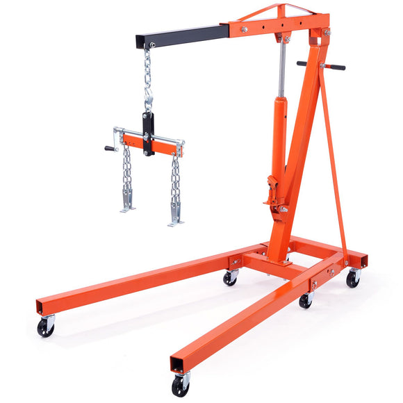 Hydraulic Engine Hoist with Lever, 2000KG Heavy-duty Cherry Picker Shop Crane, Foldable Engine Crane and Engine Hoist leveler for Auto Repair, Motors, Weights Lifting, Loading
