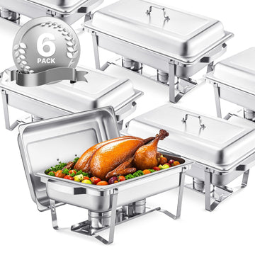 VEVOR 8 Qt 6 Pack Rectangle Chafing Dish Buffet Set Fullsize Pan Stainless Steel