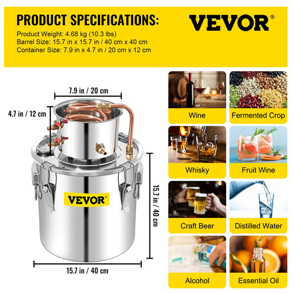 VEVOR 50L Water Alcohol Distiller Copper Moonshinestill Brewing w/ Water Pump